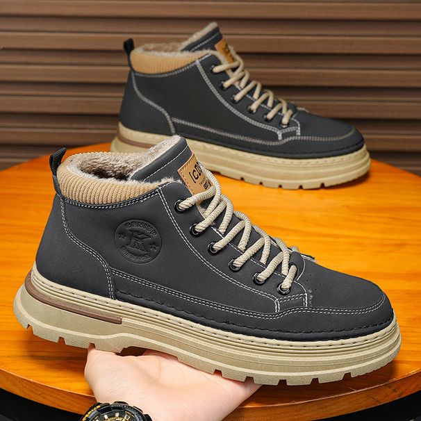 Men's Winter Snow Boots Faux Fur Lined Slip-On Waterproof Slip-Resistant Casual Shoes For Cold Weather_vogvips.com