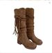 Cowhide Version~ Wasteland Tassel Knight Thick Heel Over-the-Knee Long Slimming Pile Mid-Calf Boots For Women_vogvips.com