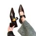 French Thick Heel Single Shoes Women's Spring And Autumn Metal Buckle Pointed Head Shallow Mouth Word With Mary Jane_vogvips.com