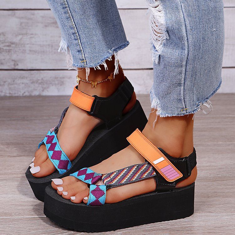 Platform Platform With Color-matching Velcro Sandals For Women Beach Shoes Plus Size Shoes_vogvips.com