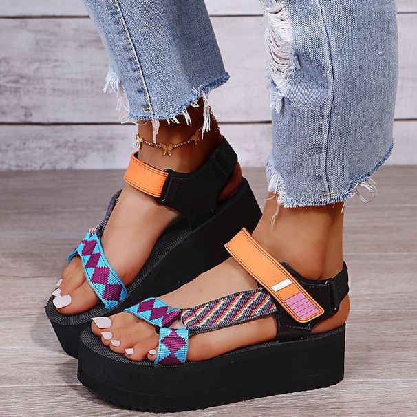 Platform Platform With Color-matching Velcro Sandals For Women Beach Shoes Plus Size Shoes_vogvips.com