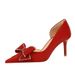 3226-AH37 Korean Style Women's Wedding High Heels Stiletto Shallow Pointed Toe Side Hollow Rhintone Bowknot Single_vogvips.com