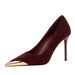 Women's Shoes High Heels Thin Heel Suede Light Mouth Metal Pointed Iron Head Thin Single Shoes_vogvips.com