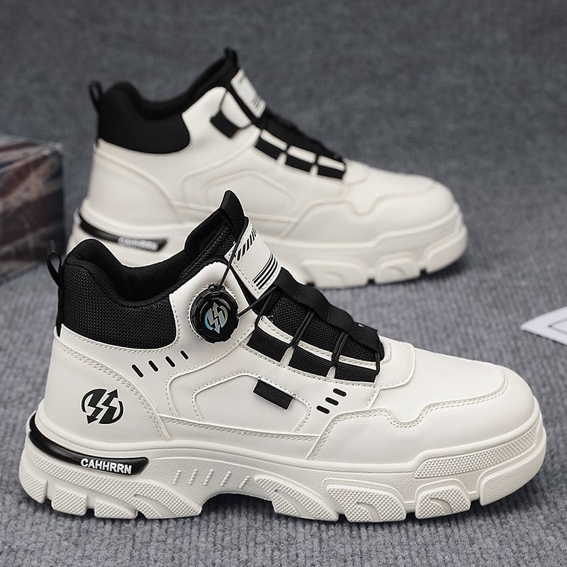 European Warm Series Fashion Rotating Buckle Slip-On Martin Autumn Winter New Leather High Top Flat Casual Sports Trendy Men's Boots_vogvips.com