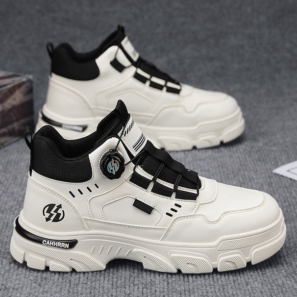 European Warm Series Fashion Rotating Buckle Slip-On Martin Autumn Winter New Leather High Top Flat Casual Sports Trendy Men's Boots_vogvips.com