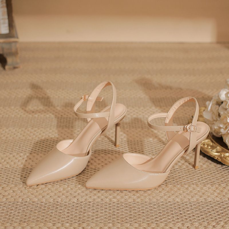 2026 Summer New Pointed Nude High Heels Thin Heel Elegant French Style Closed Toe Backless Sandals Women Outdoor Wear_vogvips.com