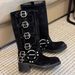 Genuine Leather Suede Black Cowboy Boots High Top Over The Knee Miu Retro Riding Boots With Belt Buckle For Women_vogvips.com