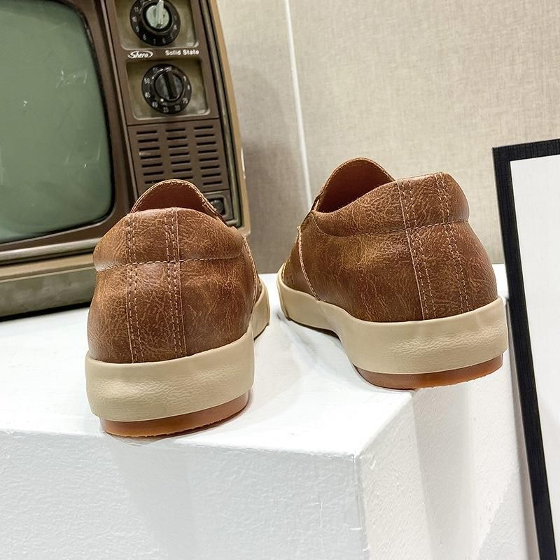 Fashion Men Shoe Casual Elastic Low Top Loafer Leather Shoe The Four Seasons Light Rubber Shoe Khaki Flat Business Shoe Designer Loafers_vogvips.com