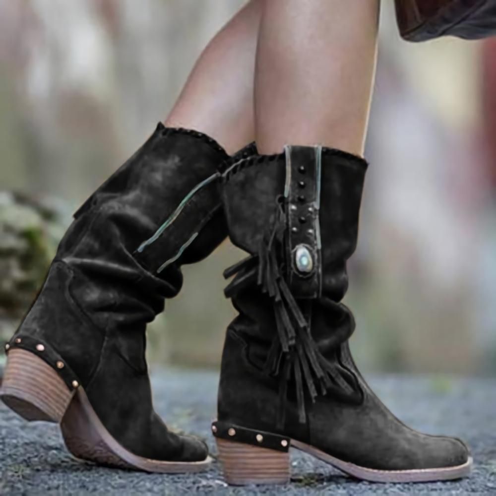 Women's Ankle Boots Mid Calf Boots Thick Heels Foreign Trade New Martin Boots British Style Fashion Retro Women's Boots_vogvips.com