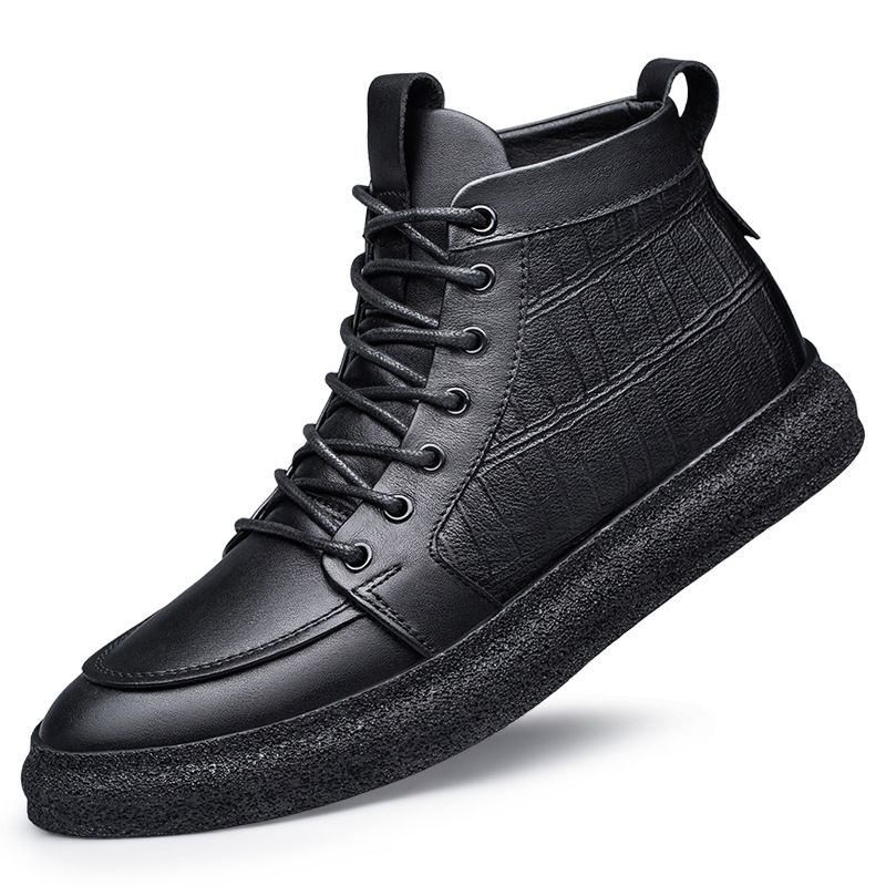 High-top Shoes Men's Board Shoes Irst-layer Cowhide Men's Cotton Shoes With Leece To Keep Warm Large-size Men's Short Boots_vogvips.com