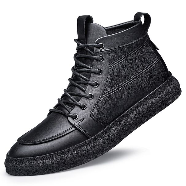 High-top Shoes Men's Board Shoes Irst-layer Cowhide Men's Cotton Shoes With Leece To Keep Warm Large-size Men's Short Boots_vogvips.com