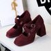 9613-8 Style Women's Shoes Thick High Heels, Waterproof Platform, Shallow Mouth, Square Toe, Cross With Suede Leopard_vogvips.com