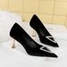 1818-K36 European And American Style Banquet High-heeled Shoes With Thick Suede, Shallow Cut, Pointed Toe, Triangular_vogvips.com