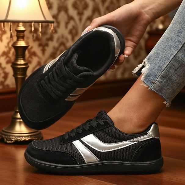 Women's Toe Sneakers Barefoot Casual Wide Last Fashionable Canvas Black Flat Board Shoe Breathable Mesh Running Shoes_vogvips.com