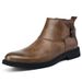 Large Size Men's Short Boots Retro Martin Boots Pointed Belt Buckle Velcro Cotton Boots Men's Shoes_vogvips.com
