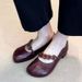 Unique Retro Round-toe Women's For Spring/summer 2025, Versatile With Buttons And Elastic Straps, Shallow Soft Leather_vogvips.com