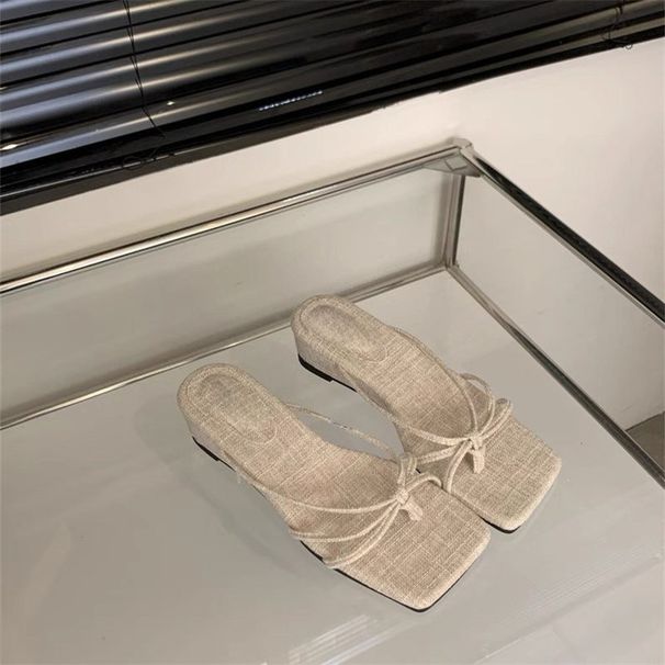 Chuyuji French-style Square-toed Thin-strap For Women, 2026 New Summer Outdoor Thick-heeled Beach Flip-flops_vogvips.com