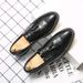 Euro Step Brogue Casual Loafers For Men Korean Style Trendy British Formal Black Leather Slip-On Lazy Shoes_vogvips.com