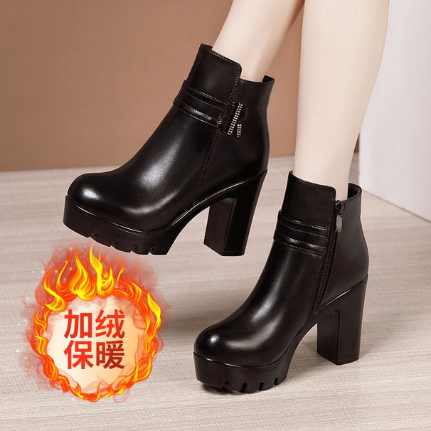 2025 New Waterproof Platform Mid-Calf For Women Winter Round Toe British Style Fleece-Lined Martin Chunky Heel Plus Size_vogvips.com