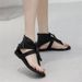 Summer Roman-style Student Casual Flat Sandals For Women, Versatile, With Toe-post, Herringbone, Buckle, And Retro Wedge_vogvips.com