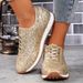 Shiny Sequins Casual Trainers Large Size Flat Bottom Tie Single Fashionable Versatile Shallow Mouth Women's Shoes 43_vogvips.com