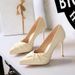 Elegant Women's High Heel Sandals With Bow Detail - Pointed Toe, Ultra High Stiletto Heel, Platform Sole For Evening Parties & Special Occasions_vogvips.com