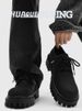 Derby Men's Thick Bottom 5cm Lace-up Round Matte Frosted Small Leather Cleanfit Increased By Big Head Shoes_vogvips.com