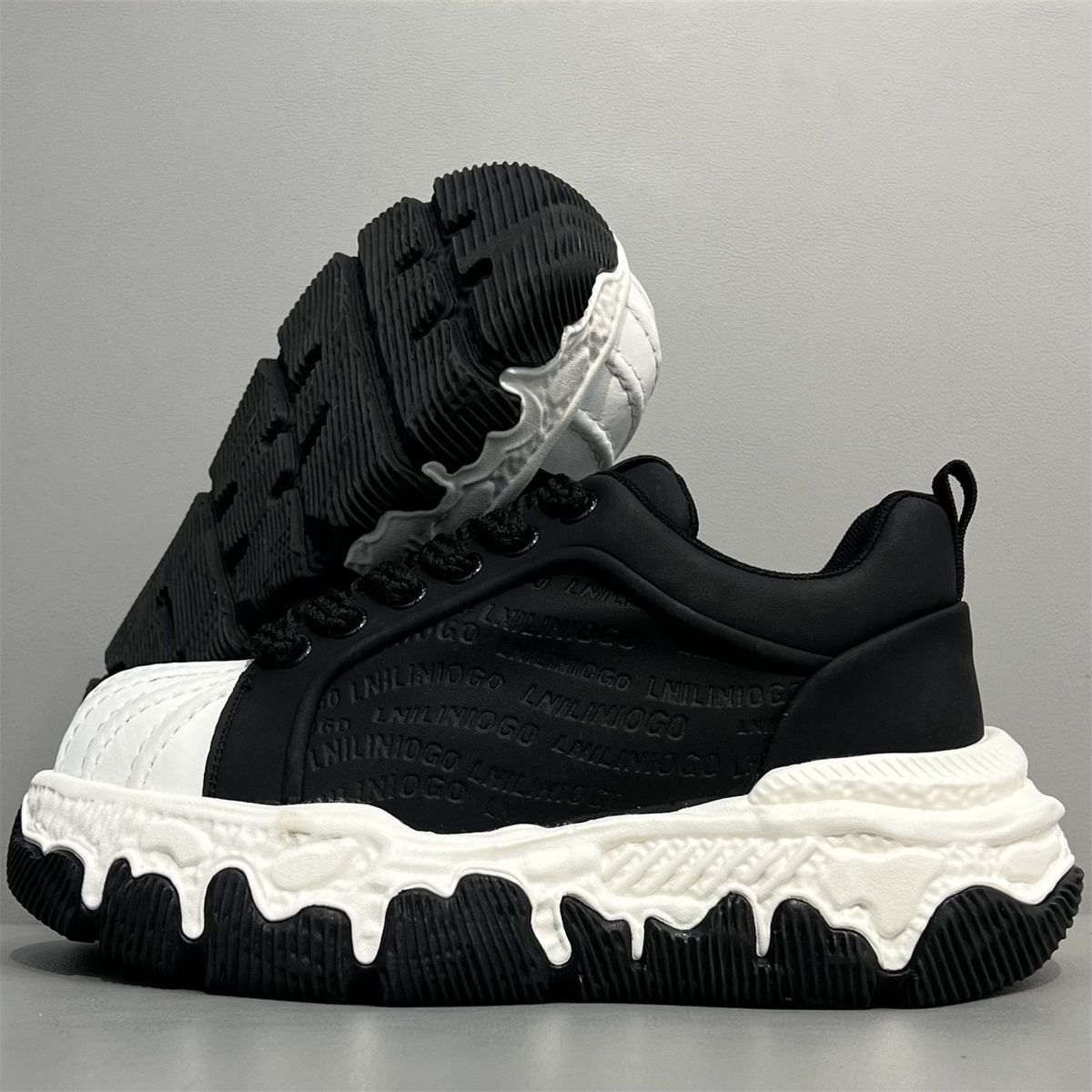 Men's Fashionable Solid Color Platform Height Increasing Leather Low Top Lace Up Casual Shoes For Spring And Autumn, White Shoes For Students_vogvips.com