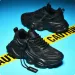 Mens All Black Chunky Dad Sneakers Breathable Mesh Upper Thick Sole Non Slip Casual Shoes For Footwear Streetwear Daily_vogvips.com