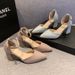 French Style Women's Pointed Toe Chunky Heel Pumps New Hollow Out One Word Strap Daily Fashion Casual Sandals For Ladies_vogvips.com