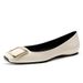 French-Style 2026 Spring Elephant Top Quality Gray Patent Leather Square-Toed Square-Buckle Flat Shoes For Women, Low-Heeled_vogvips.com