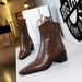 578-10 Retro Hand-Grab Pattern European And American Style Winter Women's Thick Mid Heel Pointed Toe Riding Short Boots_vogvips.com