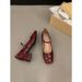 Thick Heel Red Single Women's 2025 New Summer Mid High Heels Silver Mary Jane Paired Skirt Evening Shoes_vogvips.com