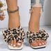 Women's Plus Size Square Toe Leopard Print Flip Flops Flat Sandals With Cross Border Bow Brown Suede PU Summer New Style Size 43_vogvips.com