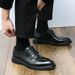 Euro Step British Style Pointed Toe Men's Low-top Formal Business Leather Brogue Hairstylist Trendy Lace-up Wedding Shoes_vogvips.com