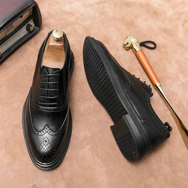 Euro Step Summer Formal Brogue Men's Simple Leather Shoes Business New Breathable_vogvips.com