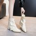 Black Chunky Heel French Pointed Toe British Style Slouch Cuff Short Women's Martin Boots_vogvips.com