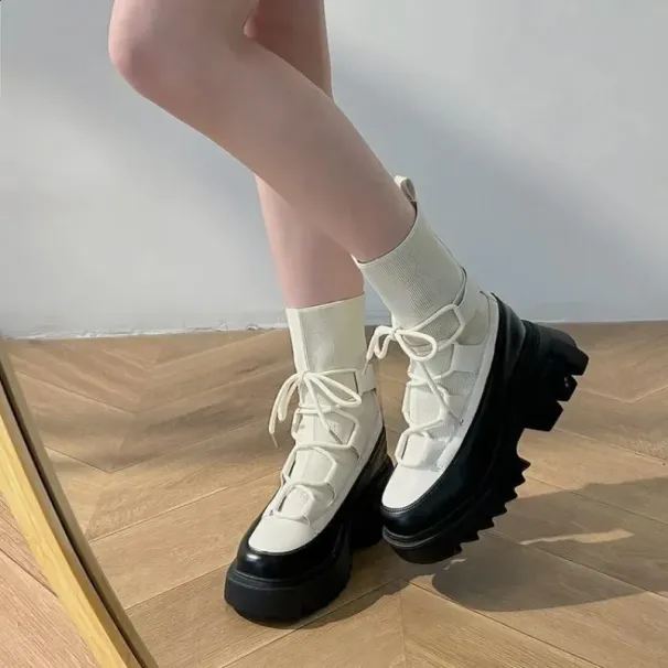 Mesh Platform Shoes Fashion Thick Soled Ankle Comfortable Snow For Women Botas De Mujer Boots 240904_vogvips.com