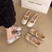 French Flat-bottomed Rhinestone Light-mouth Silver Single Shoes, Female Summer Fairy Style With Skirt One-word Mary Jane Shoes_vogvips.com