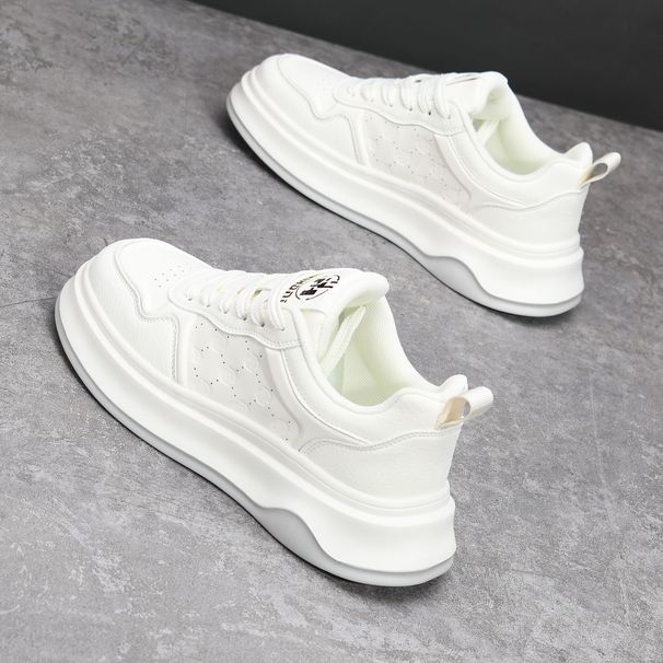 Men's Versatile Thick Soled White Sneakers Spring/Summer 2025 Trendy Style Casual Sports Leather Shoes for Students_vogvips.com