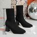 Women's Plus Size High Heel Fashion Wool Boots Autumn/Winter Lightweight Flyknit Chunky Heel Pointed Toe Elastic Closure Black PU Suede_vogvips.com