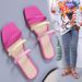2026 Summer New Square Head Flat Bottom Woven Hollow Slippers Women's Large Size Color Matching Outside Wearing Beach Cool Slippers_vogvips.com