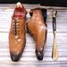 Men's Business Formal Cowhide Handmade Brick Pattern Embossed Oxford Pointed Shoes Pure Leather_vogvips.com