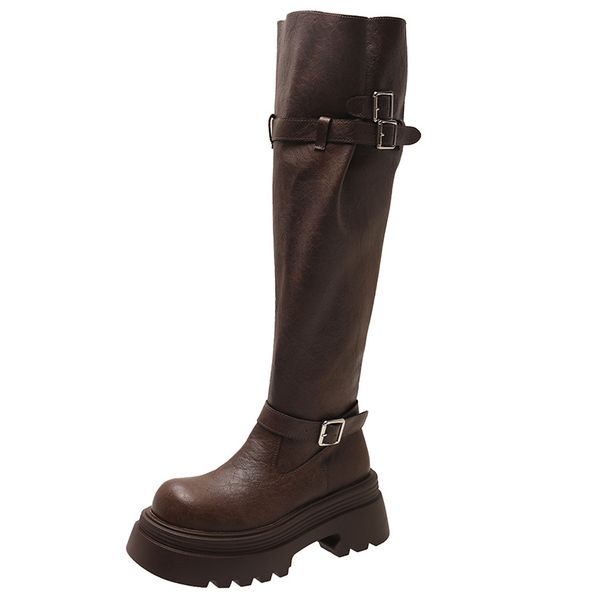 Melard Brown Long 2025 Spring And Autumn New Style Plus Size Thick Leg Heightening Riding For Petite Women High Boots_vogvips.com