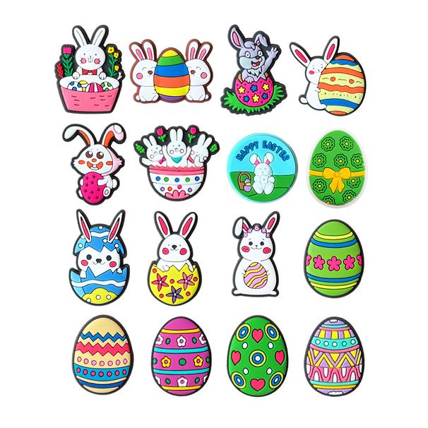 16 Set Of Easter Cute Bunny Shoes Buckle Shoes Flower PVC Soft Rubber Shoes Accessories Accessories_vogvips.com