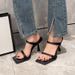 Black Striped 2024 New Summer Internet Famous High French Women's Shoes Slim Heels Square Toe Sandals Trend_vogvips.com