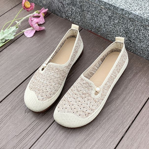 Cloth Shoes Women's Breathable Hollow Mesh Shoes Soft Sole Middle-aged Mother Shoes Shallow Mouth Casual Shoes Crochet_vogvips.com