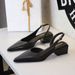 Pointed Rear Strap Single Shoes Hollow Shallow Mouth Comfortable Thick Heel Shoes Middle Heel Side Empty Women's Shoes_vogvips.com