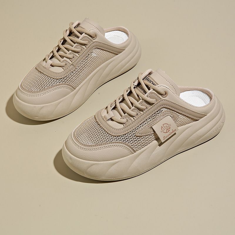 Little White Shoes Children Korean Women's Thick-soled Casual Mesh Breathable Half-drag Board Shoes Tide_vogvips.com