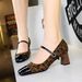 5296 Style Women's Shoes Thick Mid Heel, Shallow Mouth, Square Toe, Spliced With A Straight Line And Rhinestone Buckle,_vogvips.com